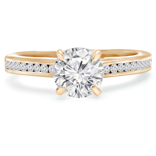1 1/3 CTW Round Diamond Solitaire with Accents Engagement Ring in 14K Yellow Gold (MD210339)