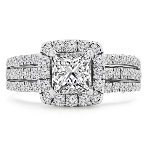 1 3/4 CTW Princess Diamond Split-Shank Halo Engagement Ring in 14K White Gold with Accents (MD210354)