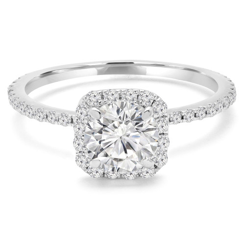 2 CTW Round Diamond Cushion Halo Engagement Ring in 14K White Gold with Accents (MD210356)