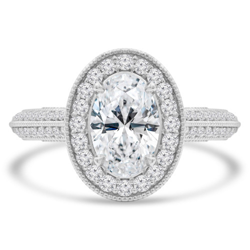 1 2/5 CTW Oval Diamond Vintage Two-row Oval Halo Engagement Ring in 14K White Gold with Accents (MD210357)