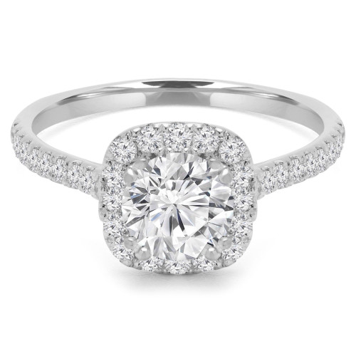 9/10 CTW Round Diamond Cathedral Cushion Halo Engagement Ring in 14K White Gold with Accents (MD210358)