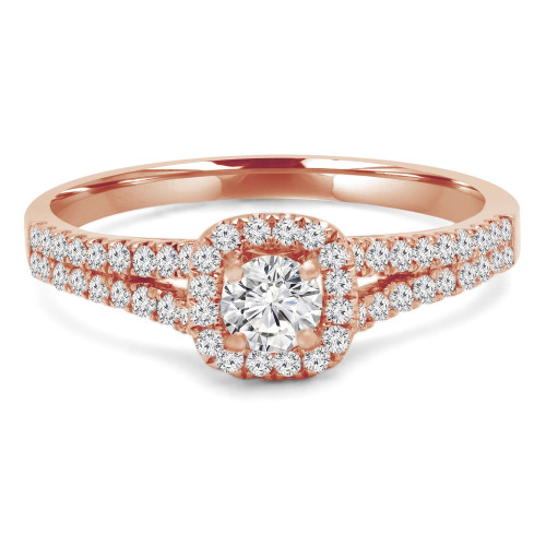 2/3 CTW Round Diamond Split Shank Cushion Halo Engagement Ring in 14K Rose Gold (MD210365)