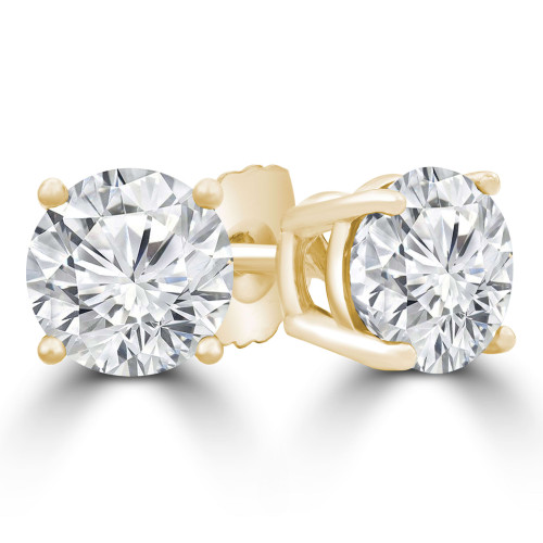 1/6 CTW Round Diamond 4-Prong Stud Earrings in 14K Yellow Gold (MD220039)