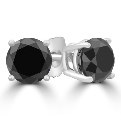 4/5 CTW Round Black Diamond 4-Prong Stud Earrings in 14K White Gold (MD220046)