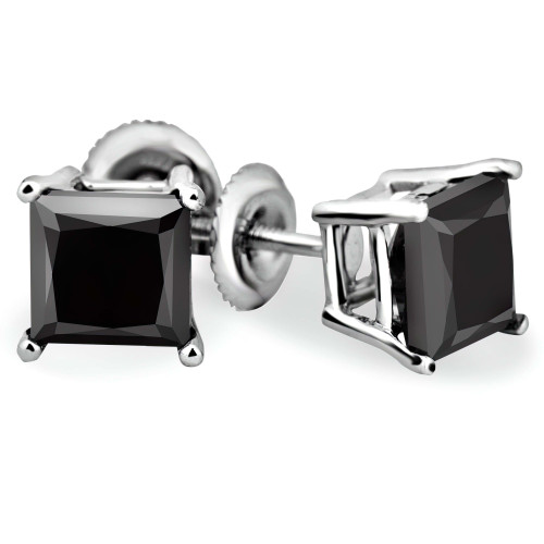 2 1/8 CTW Princess Black Diamond 4-Prong Stud Earrings in 14K White Gold (MD220064)