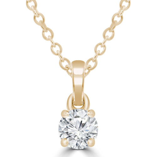 1/3 CT Round Diamond 4-Prong Solitaire Pendant Necklace in 14K Yellow Gold (MD220077)