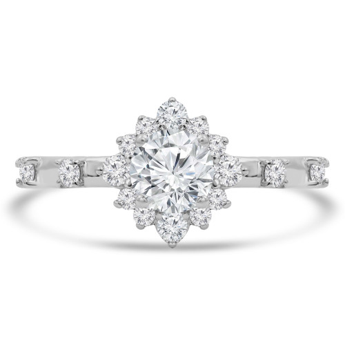 9/10 CTW Round Diamond Floral Halo Engagement Ring in 14K White Gold with Accents (MD220104)