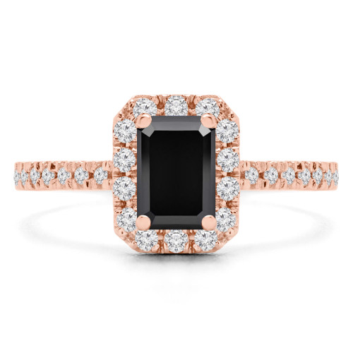 7/8 CTW Emerald Black Diamond Tapered Emerald Halo Engagement Ring in 14K Rose Gold with Accents (MD220105)