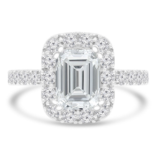 2 3/5 CTW Emerald Diamond Cathedral Emerald Halo Engagement Ring in 14K White Gold with Accents (MD220108)