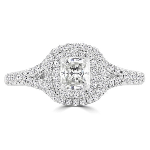 2/3 CTW Radiant Diamond Cathedral Split-Shank Double Cushion Halo Engagement Ring in 14K White Gold (MD220142)