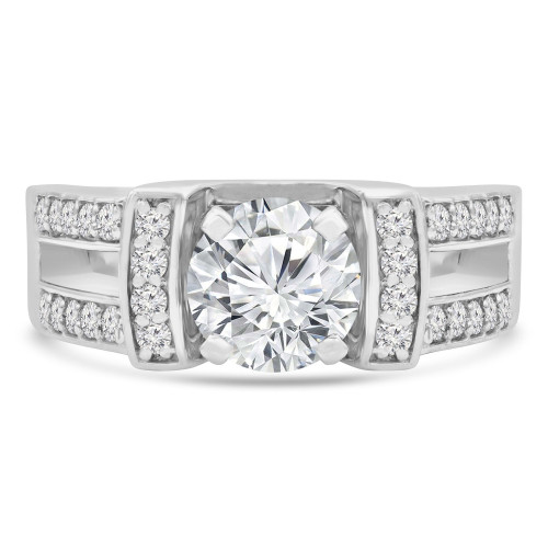 1 1/7 CTW Round Diamond Split-Shank Solitaire with Accents Engagement Ring in 14K White Gold (MD220146)