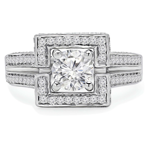 2 1/8 CTW Princess Diamond Split Shank Rollover Princess Halo Engagement Ring in 14K White Gold with Accents (MD220157)