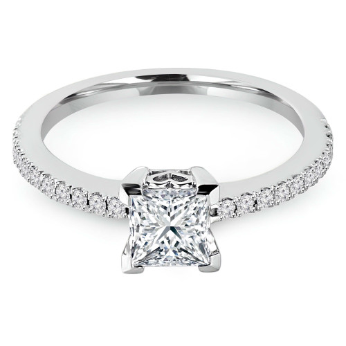 5/8 CTW Princess Diamond Shared Prong Solitaire with Accents Engagement Ring in 14K White Gold (MD220170)