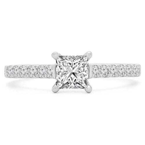 1 CTW Princess Diamond Shared Prong Cathedral Solitaire with Accents Engagement Ring in 14K White Gold (MD220174)