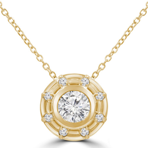 1/2 CTW Round Diamond Bezel Set Sun Halo Pendant Necklace in 14K Yellow Gold (MD220207)