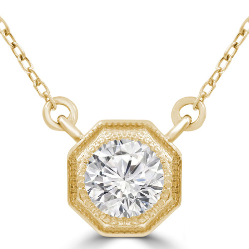 1/2 CT Round Diamond Hexagon Vintage Bezel Set Necklace in 14K Yellow Gold (MD220209)