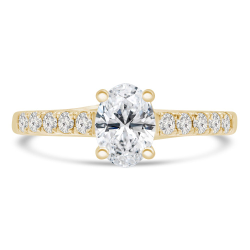 1 1/20 CTW Oval Diamond Trellis Solitaire with Accents Engagement Ring in 14K Yellow Gold (MD220227)