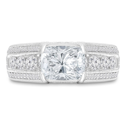 2 1/4 CTW Cushion Diamond Solitaire with Accents Engagement Ring in 14K White Gold (MD220229)