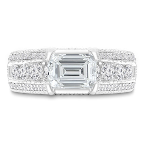 2 2/5 CTW Emerald Diamond Solitaire with Accents Engagement Ring in 14K White Gold (MD220230)