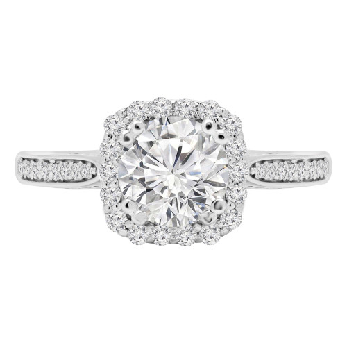 7/8 CTW Round Diamond Double-Prong Cushion Halo Engagement Ring in 14K White Gold (MD220234)