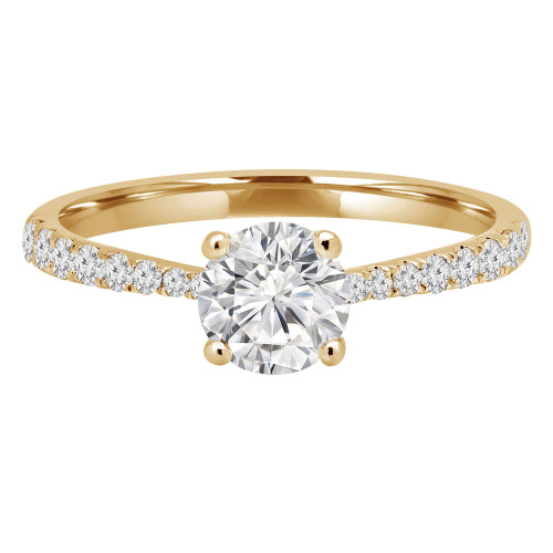 4/5 CTW Round Diamond Hidden Halo Solitaire with Accents Engagement Ring in 14K Yellow Gold (MD220243)