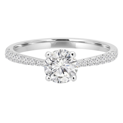 7/8 CTW Round Diamond Hidden Halo Solitaire with Accents Engagement Ring in 14K White Gold (MD220246)