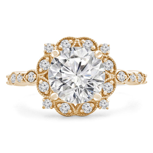 7/8 CTW Round Diamond Vintage Floral Halo Engagement Ring in 14K Yellow Gold (MD220251)