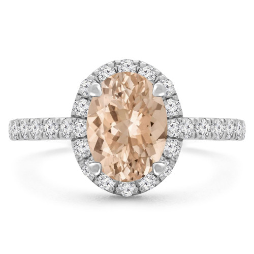 1 4/5 CTW Oval Champagne Morganite & Round Diamond Oval Halo Engagement Ring in 14K White Gold (MD220255)