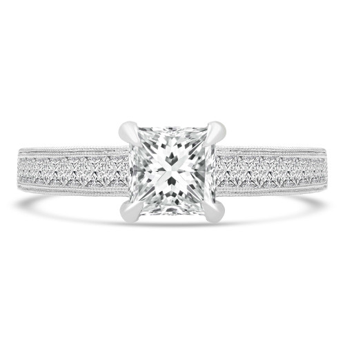 2 1/10 CTW Princess Diamond Vintage Cathedral Solitaire with Accents Engagement Ring in 18K White Gold With Channel Set Accents (MD220289)