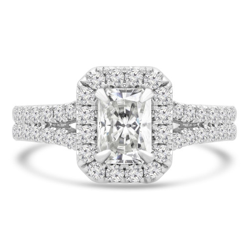 1 4/5 CTW Radiant Diamond Cathedral Split-Shank Halo Engagement Ring in 18K White Gold (MD220290)