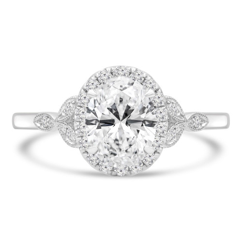 1 1/5 CTW Oval Diamond Vintage Cathedral Oval Halo Engagement Ring in 18K White Gold (MD220292)