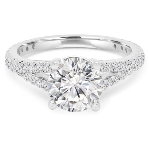 1 1/2 CTW Round Diamond 4-Prong Split-Shank Cathedral Solitaire with Accents Engagement Ring in 14K White Gold (MD220310)