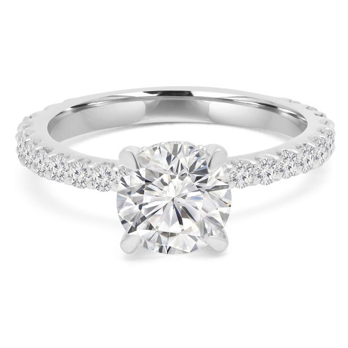 1 CTW Round Diamond Hidden Halo Solitaire with Accents Engagement Ring in 14K White Gold (MD220312)