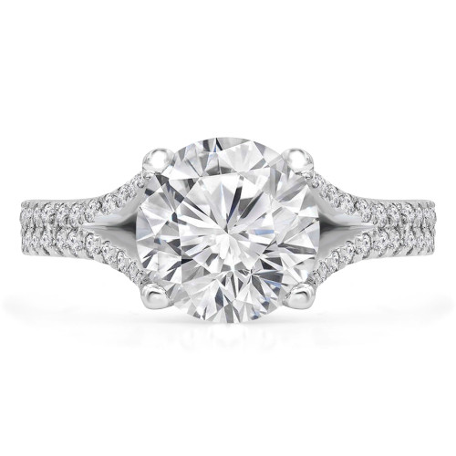 2 3/4 CTW Round Diamond 2-Row Split-Shank Cathedral Solitaire with Accents Engagement Ring in 14K White Gold (MD220319)