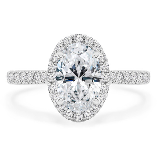 2 1/20 CTW Oval Diamond Claw Prongs Cathedral Oval Halo Engagement Ring in 14K White Gold with Hidden Halo (MD220330)