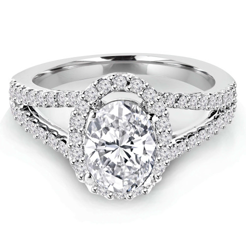 1 1/2 CTW Oval Diamond Split-Shank Oval Halo Engagement Ring in 14K White Gold with Accents (MD220333)