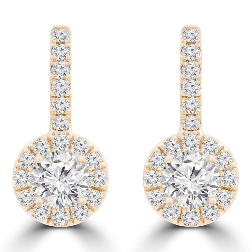 1 5/8 CTW Round Diamond Halo Drop/Dangle Earrings in 18K Yellow Gold (MD220350)