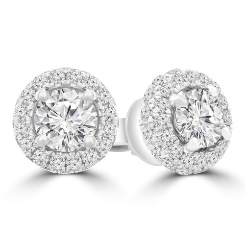 2 1/10 CTW Round Diamond Halo Stud Earrings in 18K White Gold (MD220353)