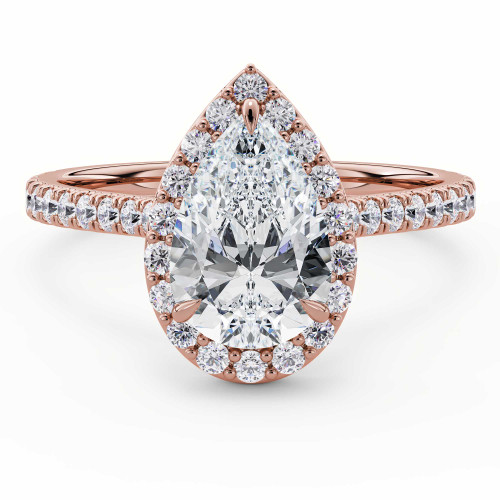 1 1/2 CTW Pear Diamond 5-Prong Pear Halo Engagement Ring in 14K Rose Gold (MD220381)