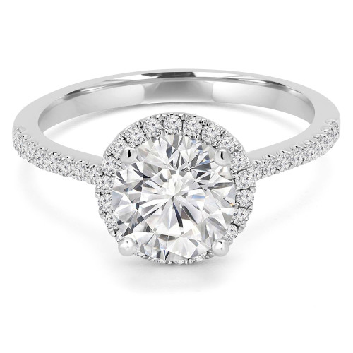 5/8 CTW Round Diamond Cathedral Tapered  Halo Engagement Ring in 14K White Gold with Accents (MD220429)