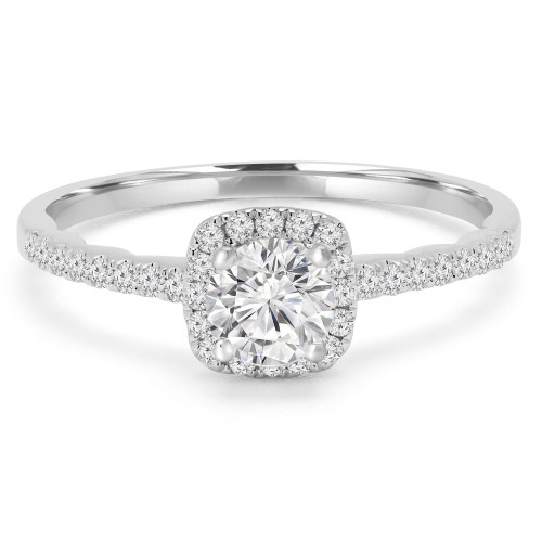 1/2 CTW Round Diamond Cushion Halo Engagement Ring in 14K White Gold with Accents (MD220439)