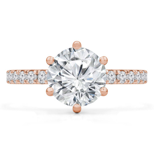 1 CTW Round Diamond 6-Prong Hidden Halo Solitaire with Accents Engagement Ring in 14K Rose Gold (MD220450)