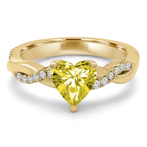 1 1/2 CTW Heart Vivid Yellow Diamond Twisted Solitaire with Accents Engagement Ring in 14K Yellow Gold (MD230013)