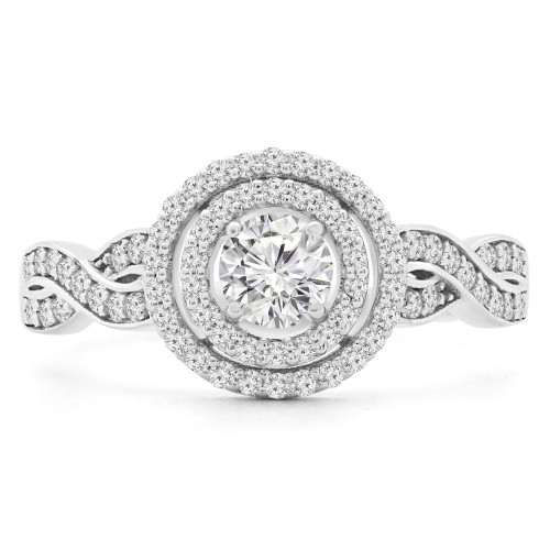 1/2 CTW Round Diamond Twisted Double Halo Engagement Ring in 14K White Gold with Accents (MD230069)