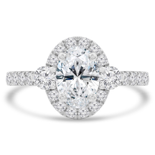 1 3/5 CTW Oval Diamond Open Bridge Cathedral Three-Stone Halo Engagement Ring in 14K White Gold with Accents (MD230070)