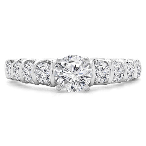 1 1/10 CTW Round Diamond Shared Bar Prong Trellis Solitaire with Accents Engagement Ring in 14K White Gold (MD230086)