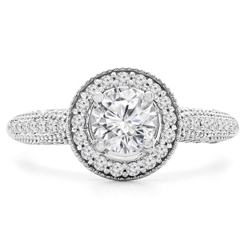 1 CTW Round Diamond Vintage Open Bridge Halo Engagement Ring in 14K White Gold with Accents (MD230099)