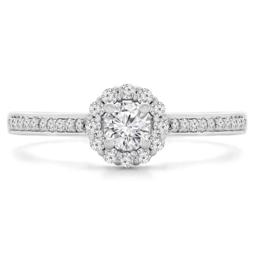 2/5 CTW Round Diamond Halo Engagement Ring in 14K White Gold with Channel set Accents (MD230110)