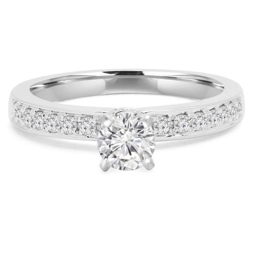 2/3 CTW Round Diamond High Set Hidden Halo Solitaire with Accents Engagement Ring in 14K White Gold (MD230112)