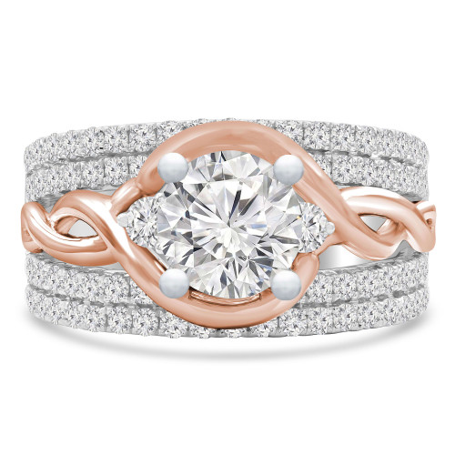 2 1/20 CTW Round Diamond Twisted White & Rose Gold Solitaire with Accents Engagement Ring in 18K Two-Tone Gold (MD230127)